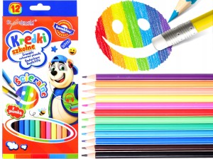 BAMBINO Ścieralne KREDKI SZKOLNE z Gumką 12kolorów
