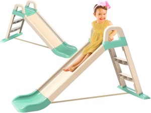 Stabilna DUŻA ZJEŻDŻALNIA Ogrodowa dla Dzieci 140 cm BEŻOWO-MIĘTOWA