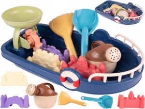 ŁÓDKA STATEK PŁYWA ŁÓDŹ ZESTAW DO PIASKU WANNY KĄPIELI NA PLAŻE ŁOPATKA