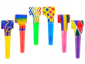 TRĄBKI GWIZDKI Urodzinowe kolorowe Zestaw 6 szt.