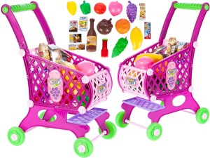 WÓZEK SKLEPOWY NA ZAKUPY KOSZYK SKLEPOWY Z PRODUKTAMI RÓŻOWY DLA DZIECI