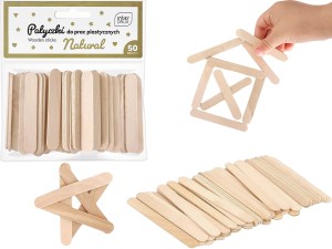INTERDRUK Naturalne Drewniane PATYCZKI do PRAC Plastycznych 50 szt 65x10 mm