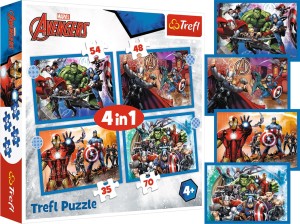 TREFL Puzzle 4w1 AVENGERS Odważni Avengersi MARVEL Iron Man Hulk Zestaw dla dzieci 4+ 207el