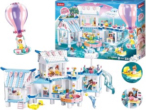 SLUBAN Klocki WILLA DUŻY DOM z BASENEM ZAMEK KSIĘŻNICZKI Aqua Park 938 el