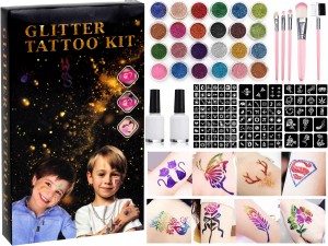 DUŻY Zestaw do Robienia TATUAŻY Z BROKATEM Szablony BROKATOWE TATUAŻE Naklejki