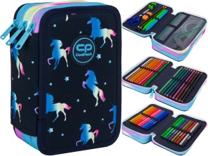 COOLPACK Potrójny Piórnik z Wyposażeniem JUMPER 3 Blue Unicorn TRZYKOMOROWY