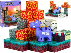 Magnetyczne KLOCKI KONSTRUKCYJNE Pixele Dinozaur Kostki 48 Elementów
