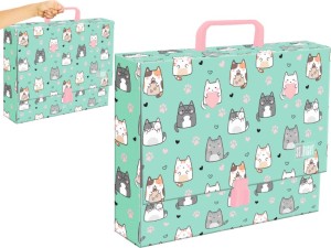 ST.RIGHT TECZKA Szkolna XL z RĄCZKĄ Twarda A4 GRUBA 9 cm Kot CHARMING CATS