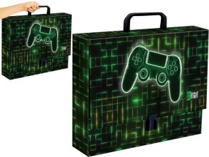 ST.RIGHT TECZKA Szkolna XL z RĄCZKĄ Twarda A4 GRUBA 9 cm NEON PAD Gamer