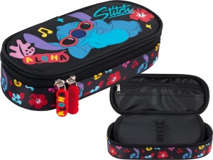 STITCH PIÓRNIK Szkolny JEDNOKOMOROWY Usztywniany Saszetka BLACK Aloha Disney