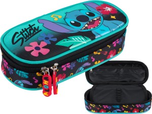 STITCH PIÓRNIK Szkolny JEDNOKOMOROWY Usztywniany Saszetka MINT Aloha Disney