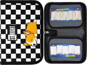 ST.RIGHT Szkolny PIÓRNIK Dwuklapkowy ROZKŁADANY Sleepy Corgi Piesek KRATA