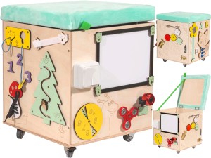 PUFA Manipulacyjna z siedziskiem Drewniana Montessori SENSORYCZNA Tablica kostka